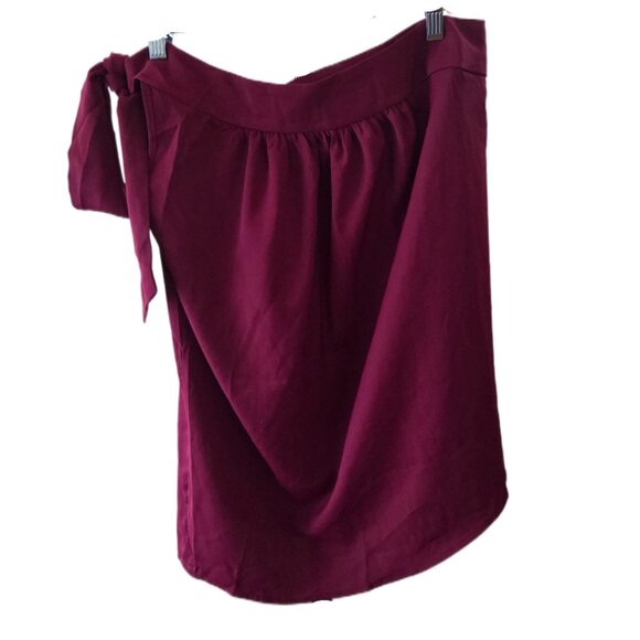 Burgundy One Shoulder Tie with Bow Blouse - Picture 1 of 2